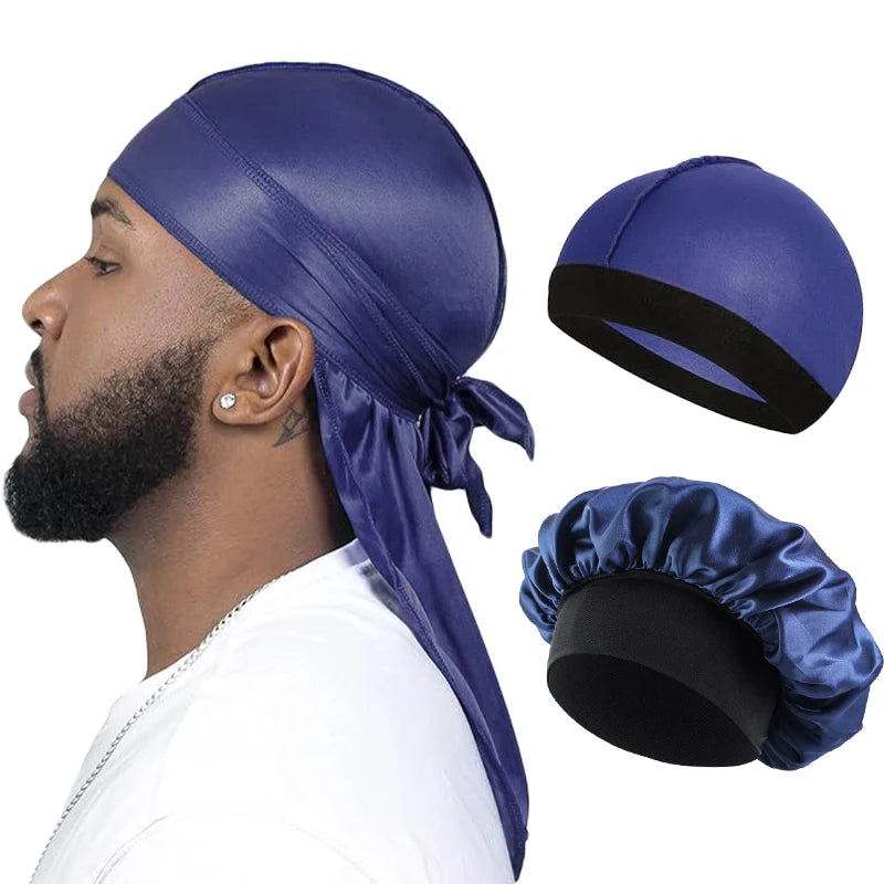 Silky Durag 3-Pack – Long Tail Wave Cap, Satin Bonnet & Headband for Men & Women