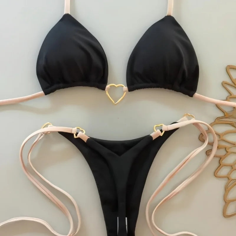Bikini liso blanco 2025 para mujer, traje de baño de dos piezas con lazo de cintura baja, bañador femenino, купальник