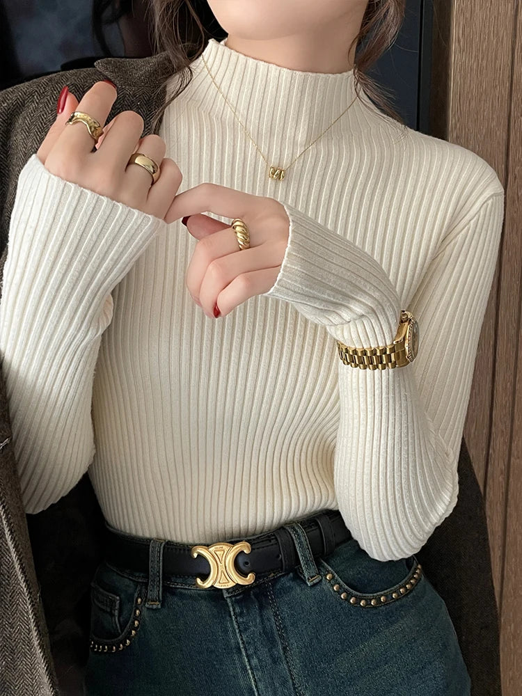 Ribbed Turtleneck Slim Knit Sweater – 7 Colors