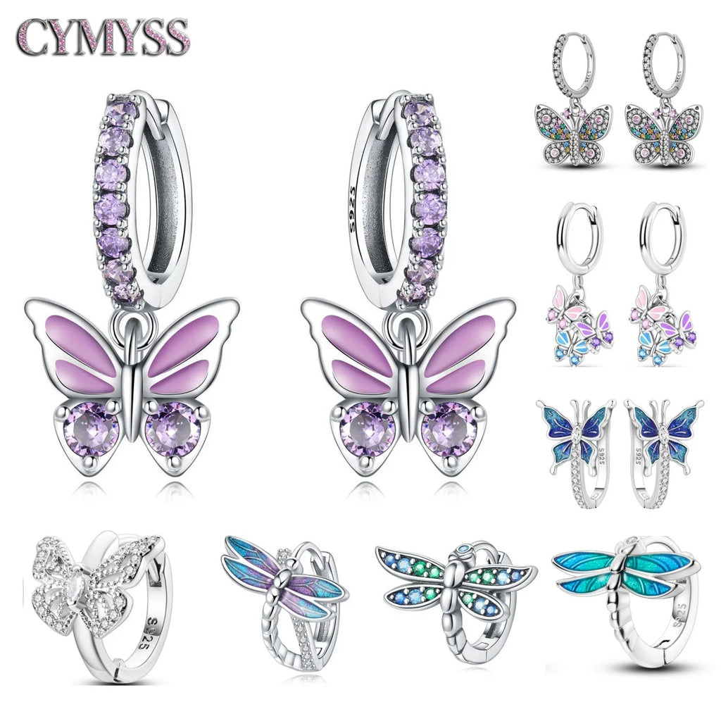 Pendientes de gota de mariposa con circonita de plata de ley 925 - Joyería fina para mujer