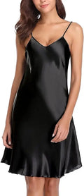 Women's Sexy Silk Satin Night Dress Sleeveless Nighties V-neck Nightgown Nightdress Plus Size Sleepwear Nightwear