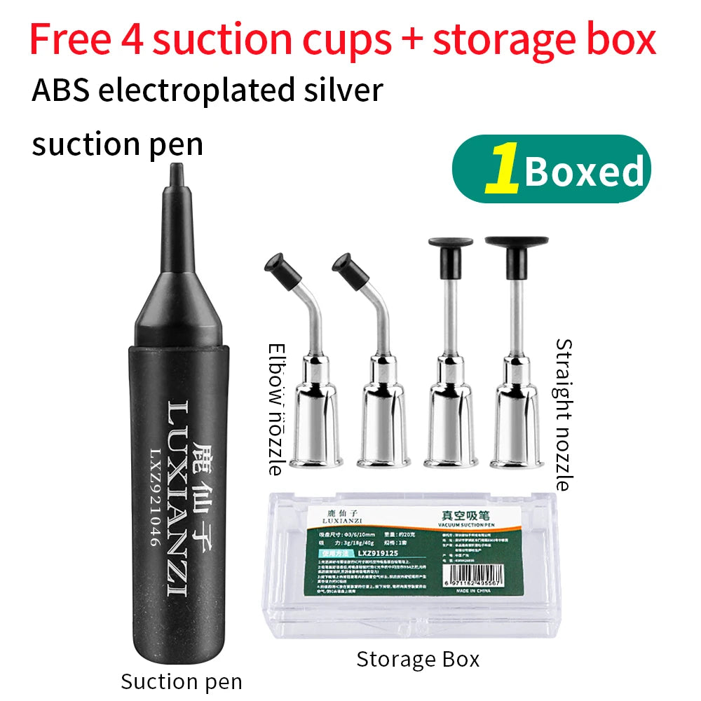 LUXIANZI Vacuum Suction Pen Kit — IC & SMD Component Pick-Up Tool with 3 Suckers