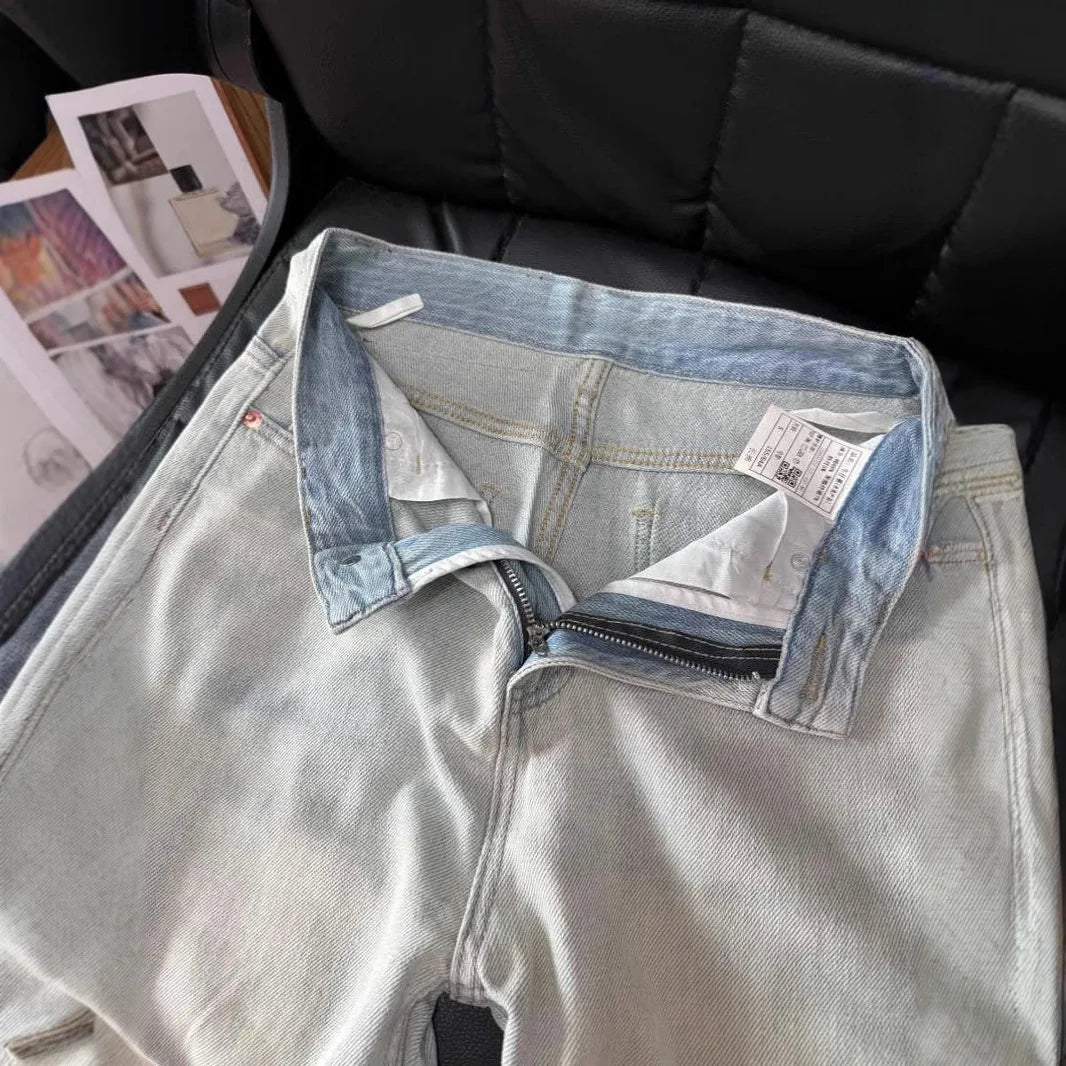 High-Waist Light Wash Straight-Leg Jeans