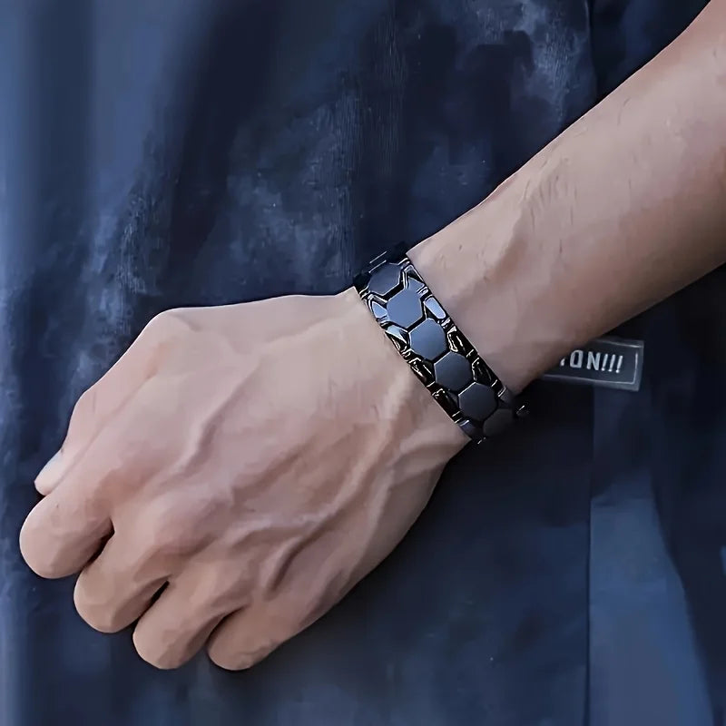 Men’s Magnetic Titanium Alloy Bracelet – Detachable Hexagonal Wide Bead Design