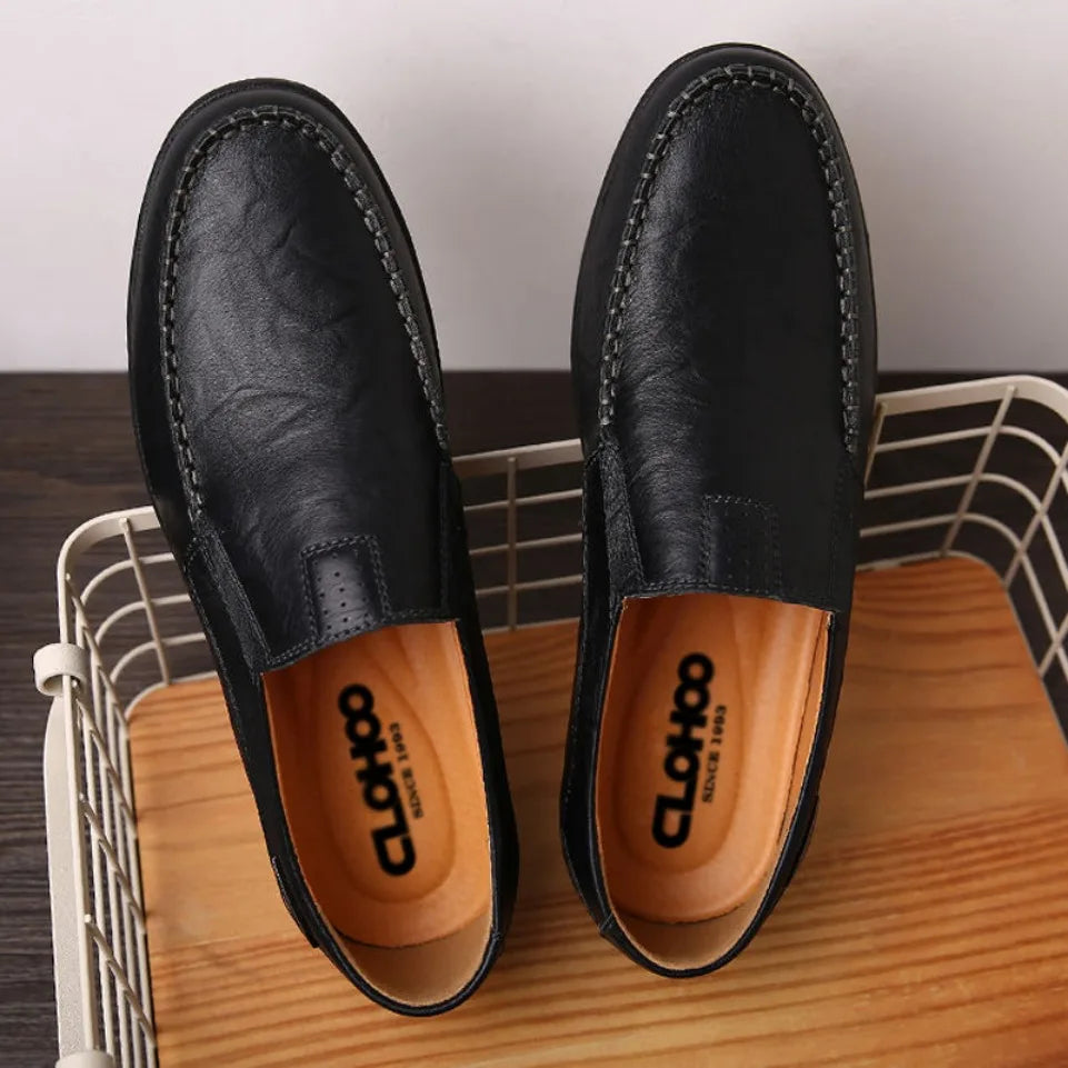 Mocasines de cuero genuino para hombre | Zapatos de conducir sin cordones