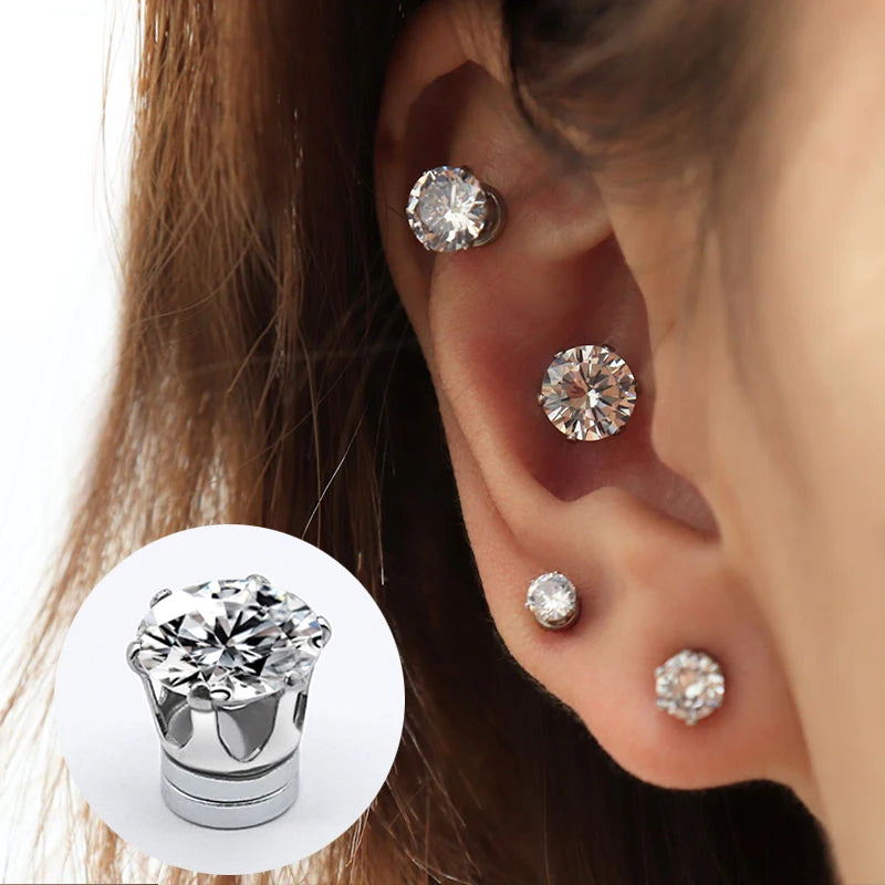 Pendientes Magnéticos de Cristal con Diamantes de Imitación – Sin Perforación, Unisex