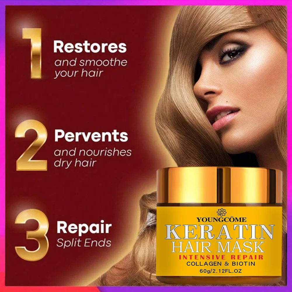 Keratin Hair Mask Treatment | Biotin Collagen Smoothing Cream for Dry Damaged Hair 30g/60g