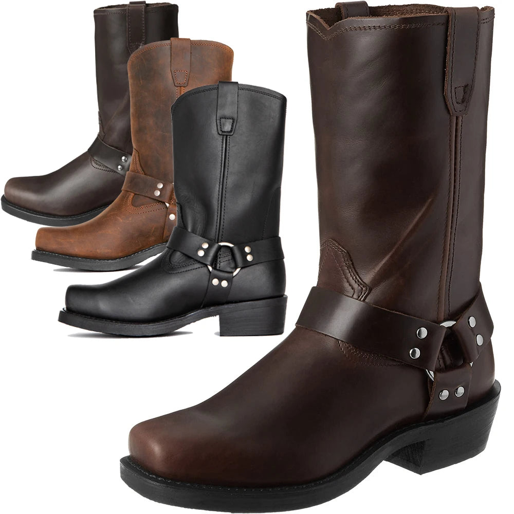 Men's Western Cowboy Boots – 4.5CM Height Boost, Square Toe Slip-On