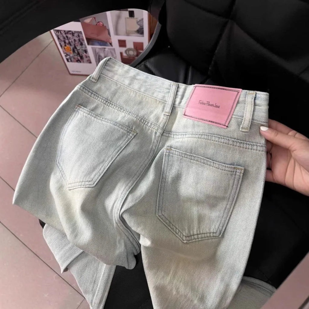 High-Waist Light Wash Straight-Leg Jeans