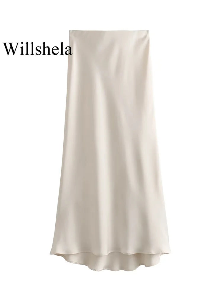 Satin High-Waist Midi Skirt – Solid Colors