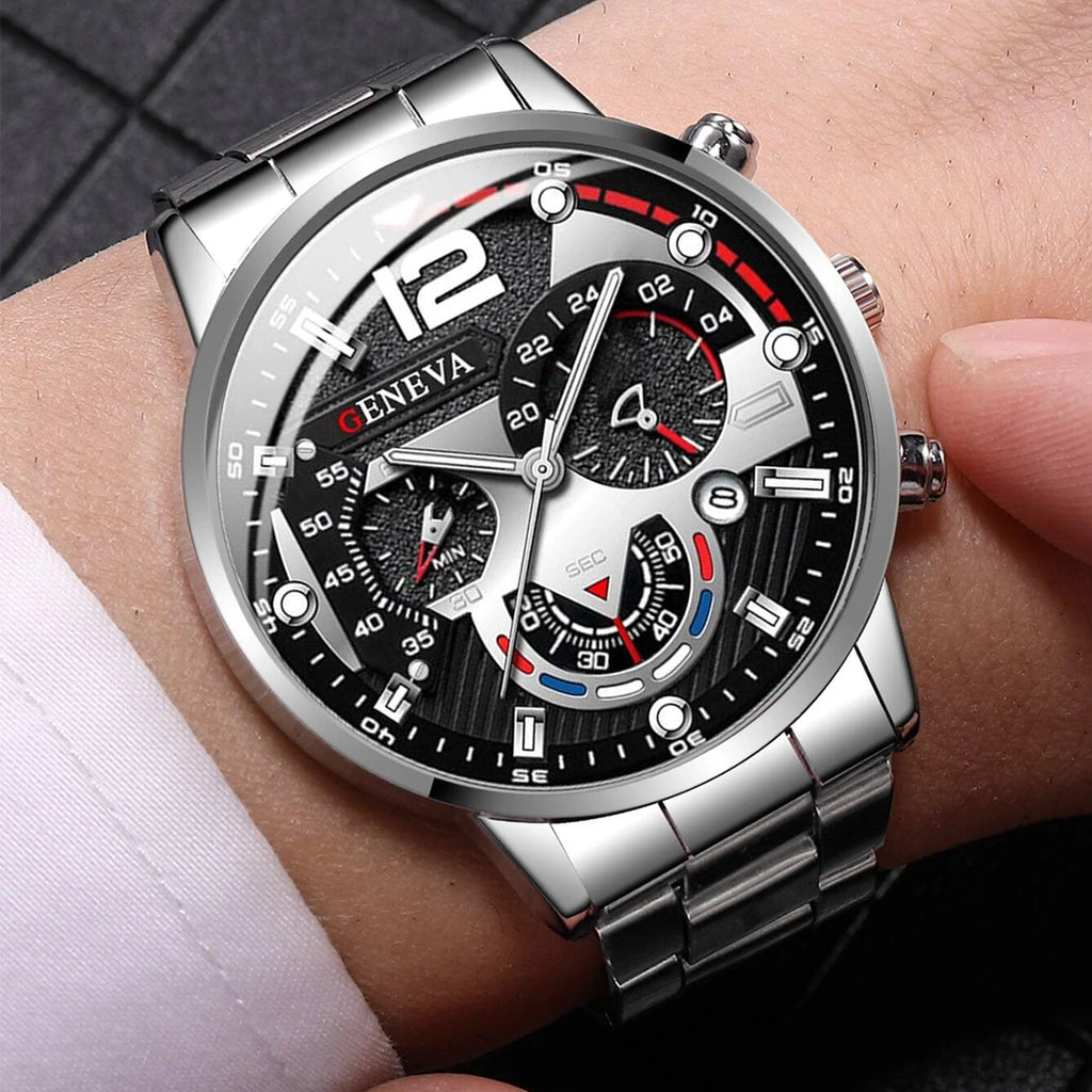 Reloj de cuarzo para hombre de acero inoxidable – Esfera tipo cronógrafo con calendario
