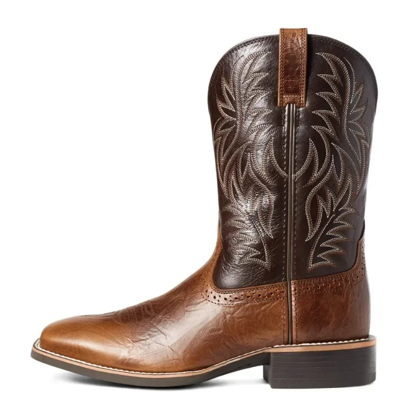 Men's Handmade Embroidery Western Cowboy Boots – Pointed Toe Mid-Calf