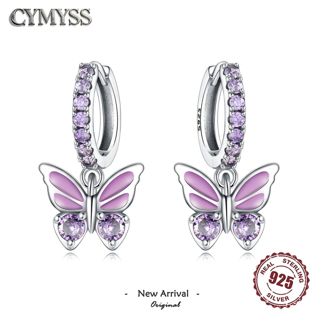 Pendientes de gota de mariposa con circonita de plata de ley 925 - Joyería fina para mujer