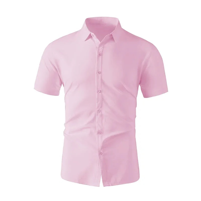 Men's Business Casual Short Sleeve Shirt - No-Iron Solid Color (S-4XL)