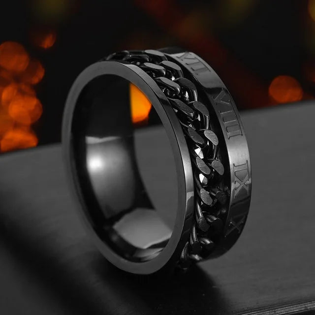 Stainless Steel Spinner Ring | Rotatable Chain Punk Design | Unisex