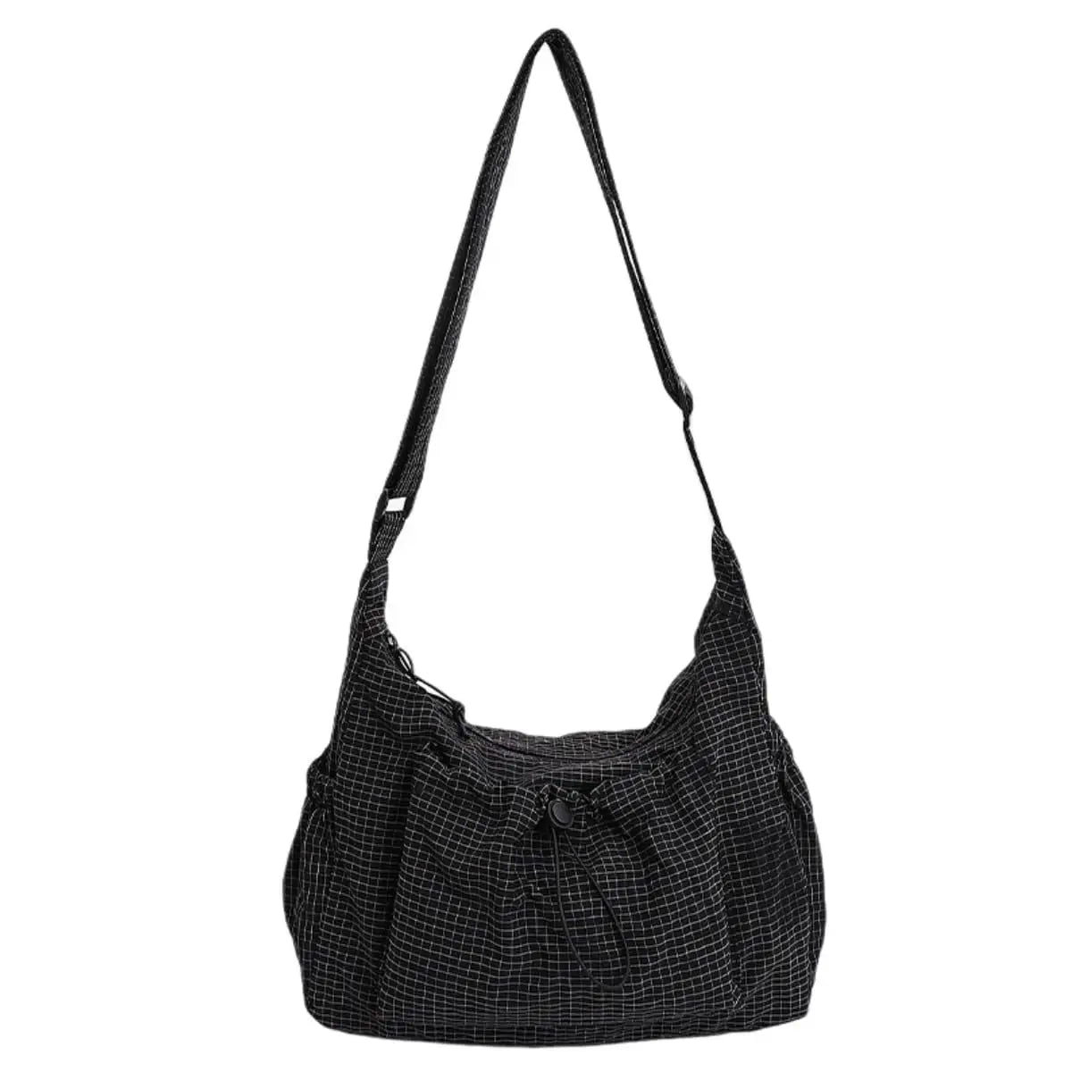 Korean Style Plaid Casual Shoulder Bag, Lightweight Checkered Crossbody Bag with Adjustable Strap, Cotton Quilted Fabric Handbag