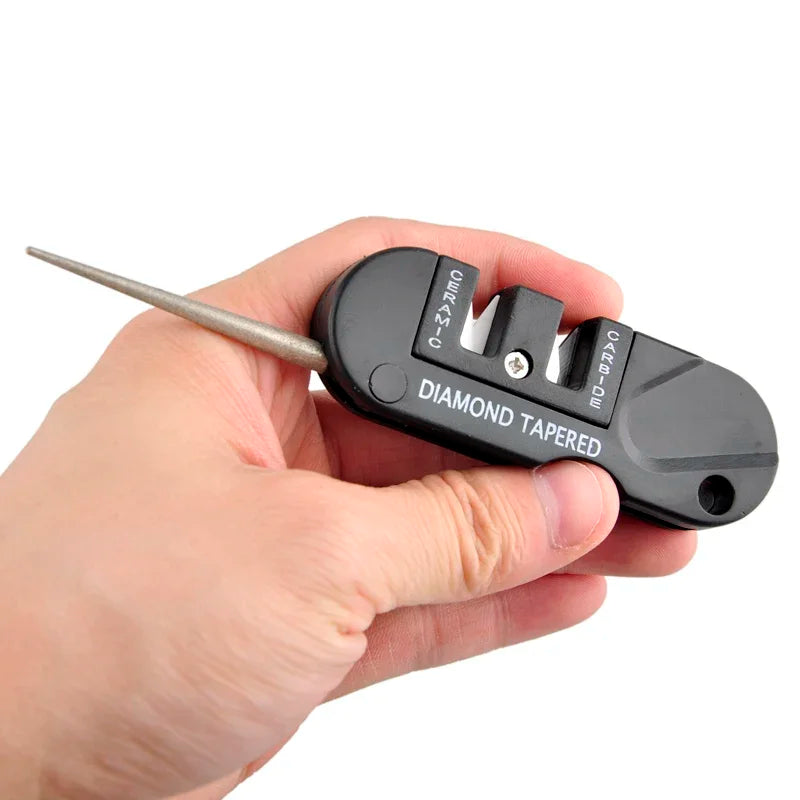 4-in-1 Portable Knife Sharpener – Tungsten, Ceramic & Carbide with Keychain Hole