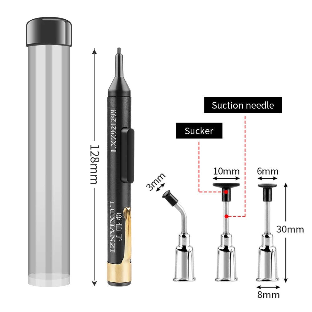 LUXIANZI Vacuum Suction Pen Kit — IC & SMD Component Pick-Up Tool with 3 Suckers