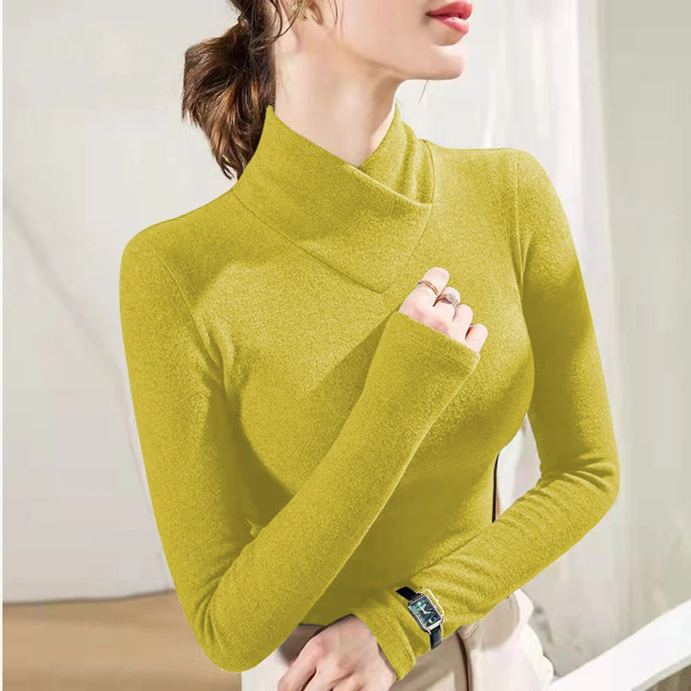 Crossover High Collar Long Sleeve Knit Top – 7 Colors