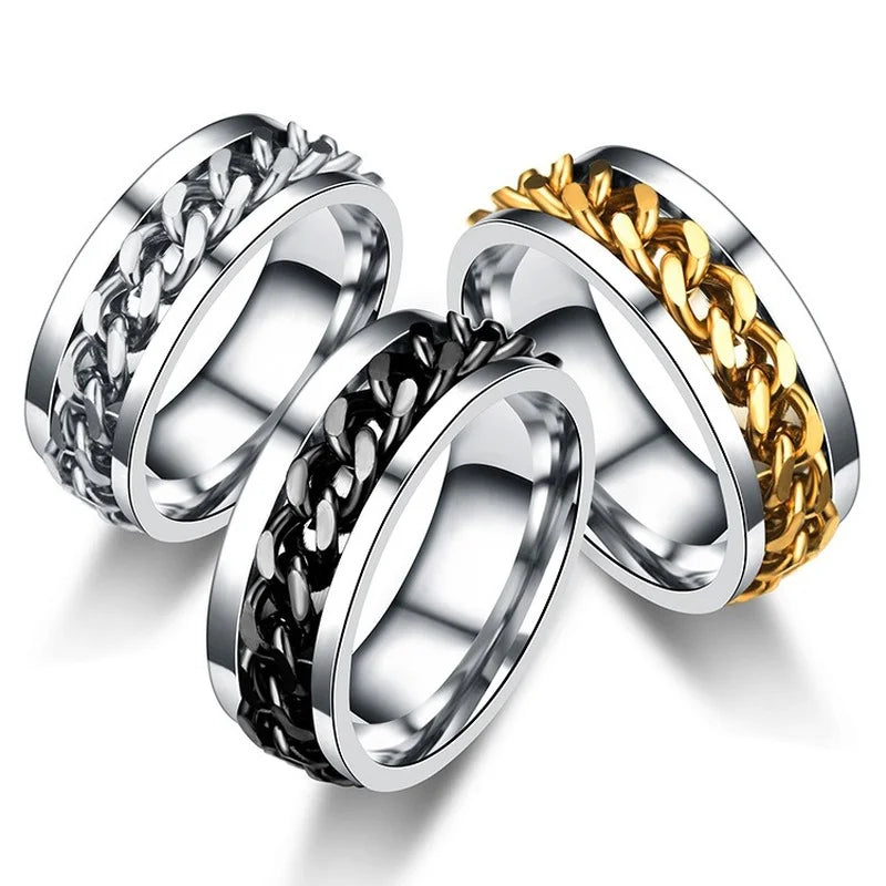 Anillo giratorio de cadena de acero inoxidable – Banda giratoria antiestrés, tallas 6–13 | Unisex