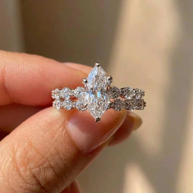925 Sterling Silver Marquise Zircon Ring | Classic Fine Jewelry | Engagement & Wedding Gift for Women