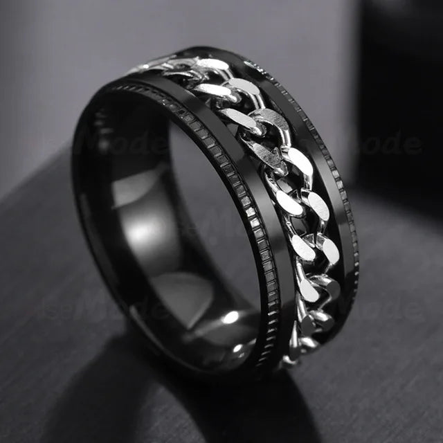 Stainless Steel Spinner Ring | Rotatable Chain Punk Design | Unisex