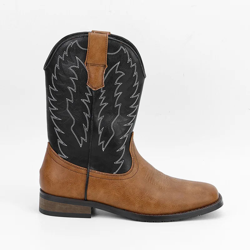 Men's Embroidered Western Cowboy Boots – Square Toe Motorcycle Style, 7 Colors