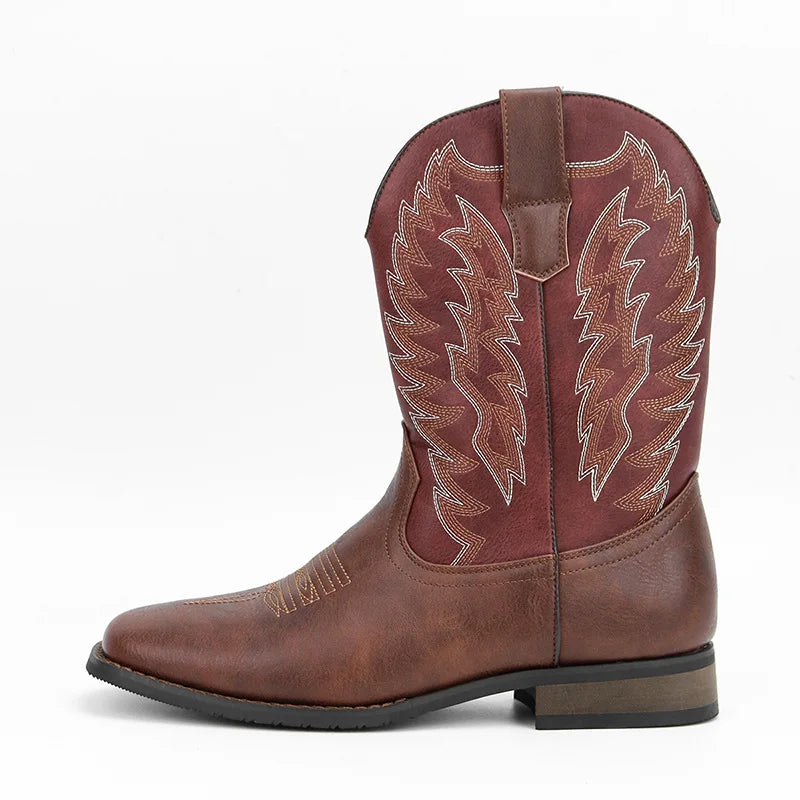 Men's Embroidered Western Cowboy Boots – Square Toe Motorcycle Style, 7 Colors