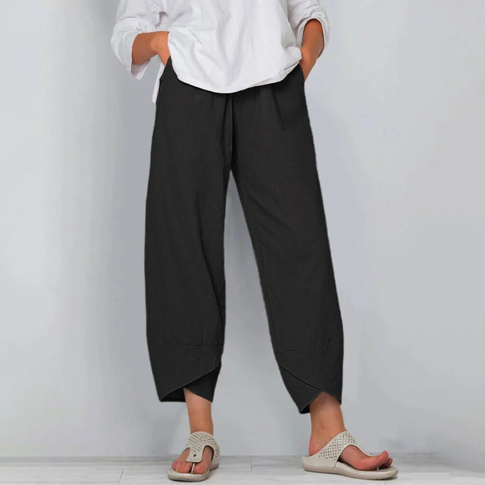 Women's Cotton Linen Harem Pants with Pockets