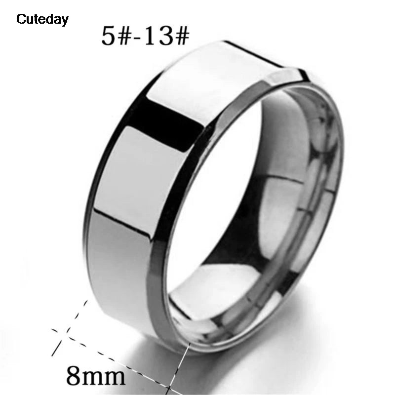 Anillo clásico de acero inoxidable liso de 8 mm | Alianza de boda para parejas | Plata, Oro Rosa, Negro, Oro