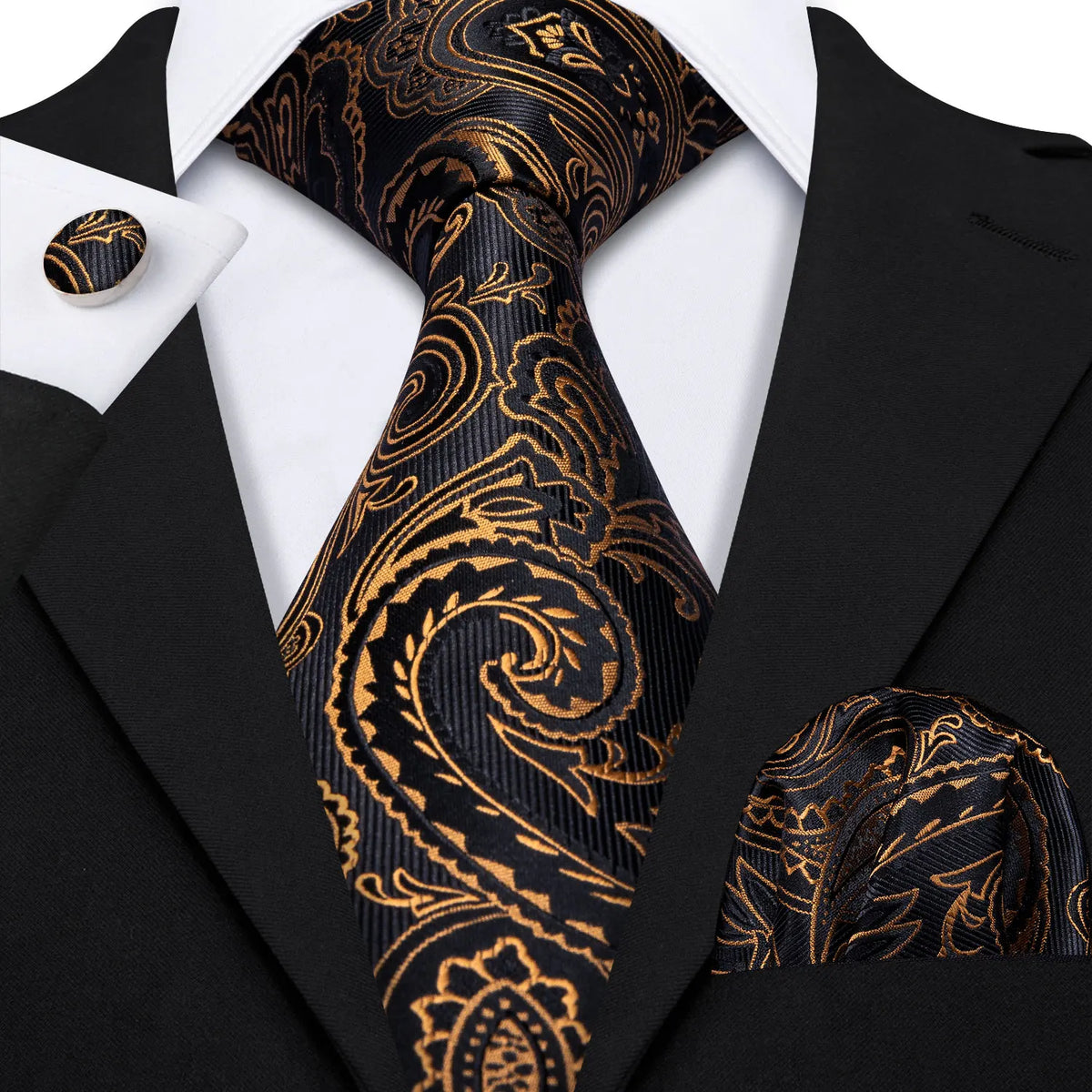 Jacquard Necktie, Pocket Square & Cufflinks Set – Unisex Gift