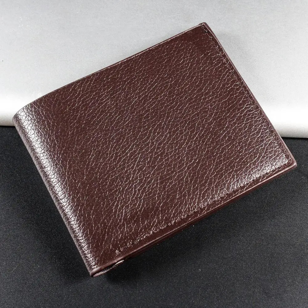 Men's Lychee Texture PU Leather Short Wallet — Business Card Holder & Coin Purse