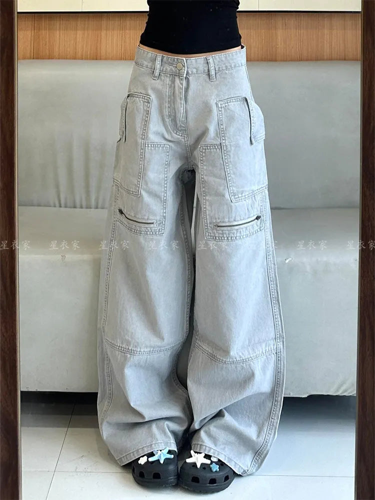 Women's Y2K High Waist Baggy Wide Leg Cargo Jeans