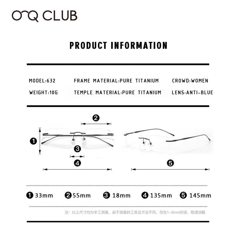 Gafas Graduadas sin Montura Ultraligeras de Titanio O-Q CLUB | Unisex