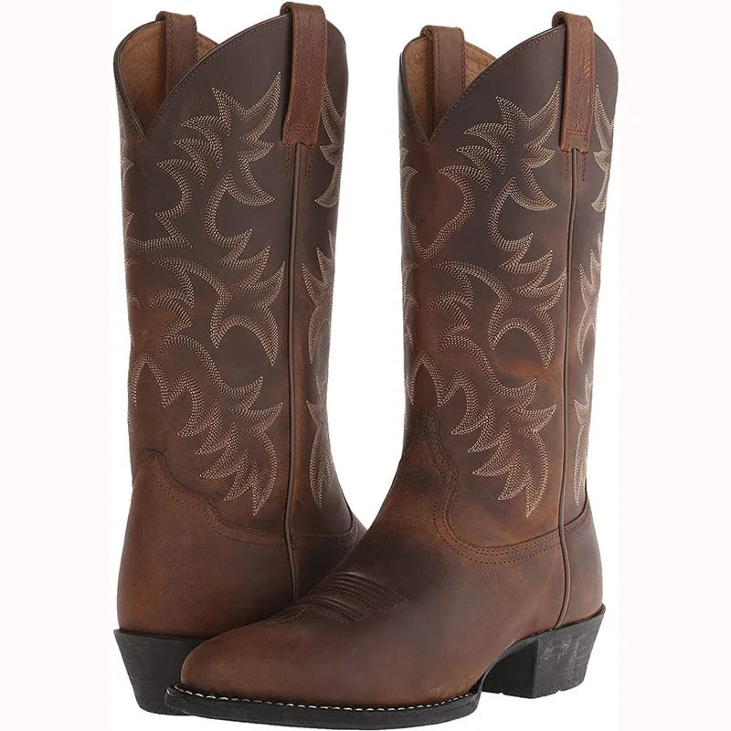 Men's Western Motorcycle Boots – Totem Print Mid-Calf Slip-On