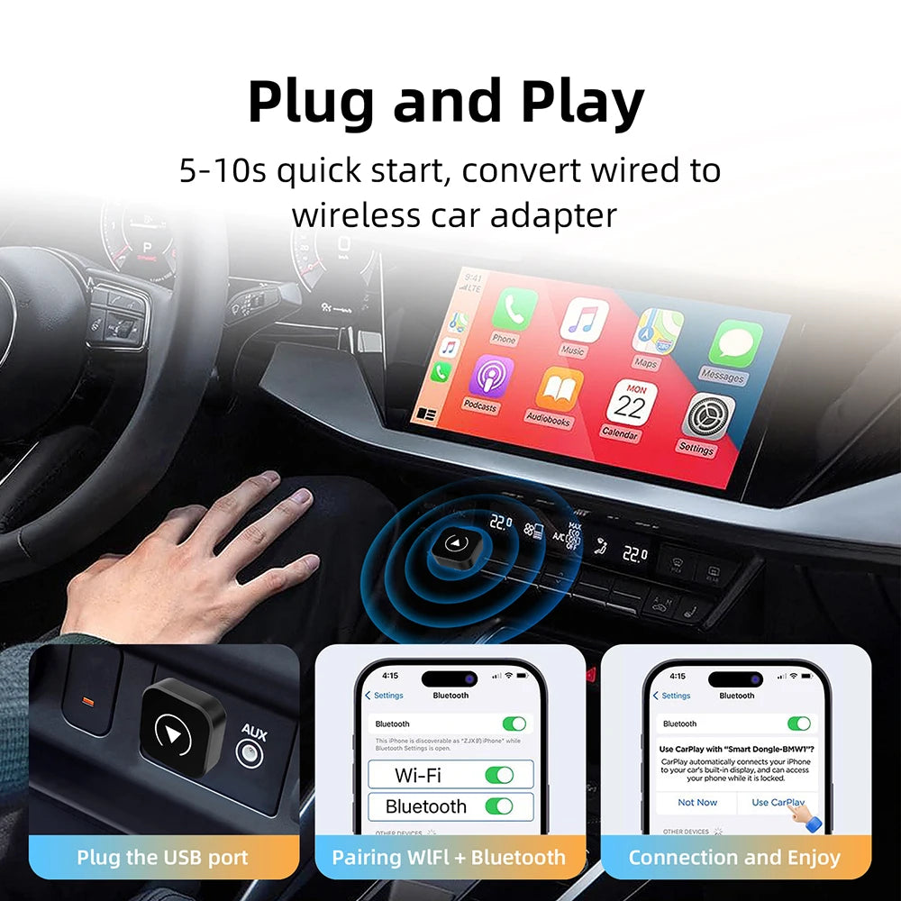 2-in-1 Wireless CarPlay & Android Auto Adapter – Plug & Play USB Dongle