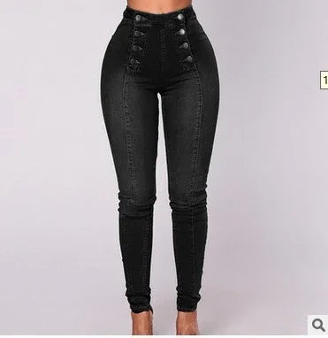 High-Waist Vintage Denim Pencil Pants