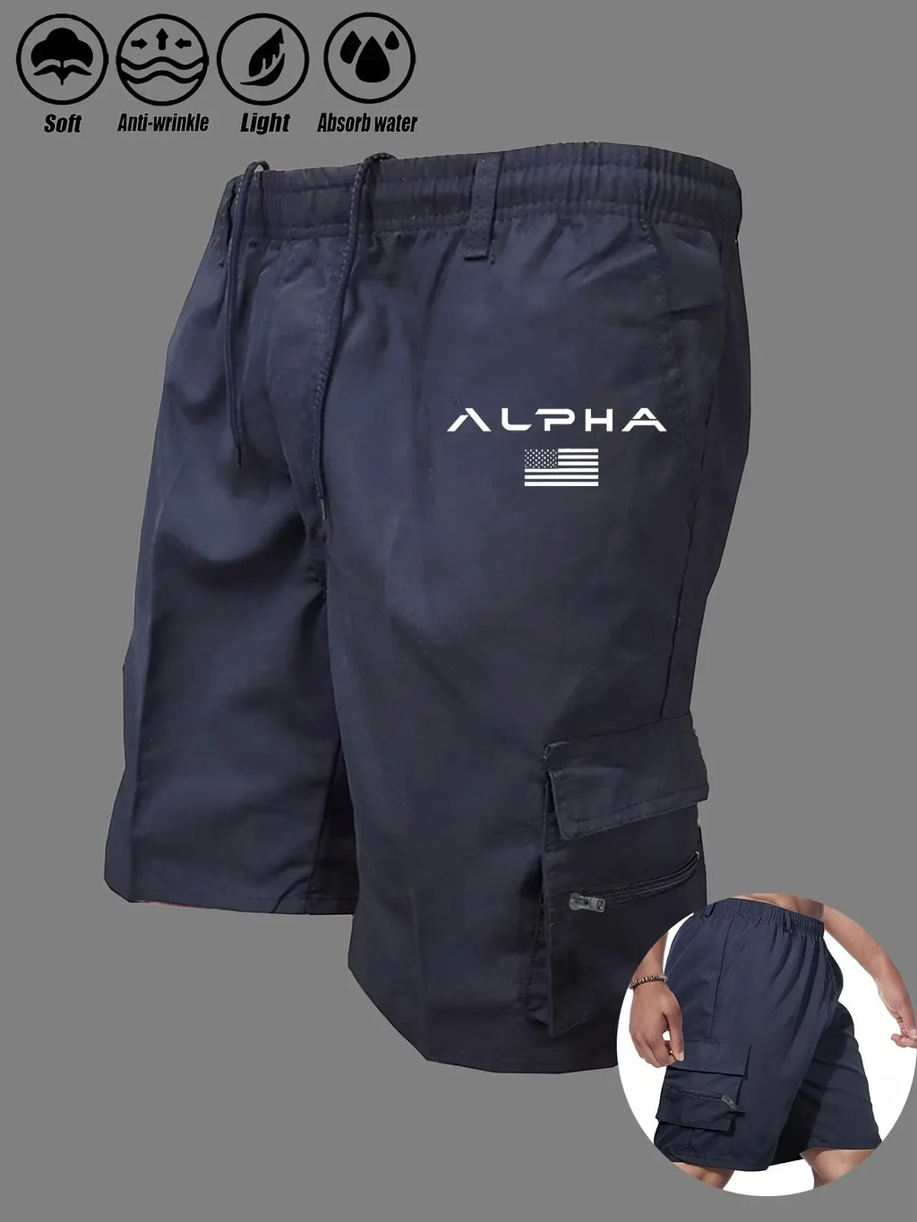 American Flag & Eagle Print Cargo Shorts – Patriotic Multi-Pocket Streetwear Shorts