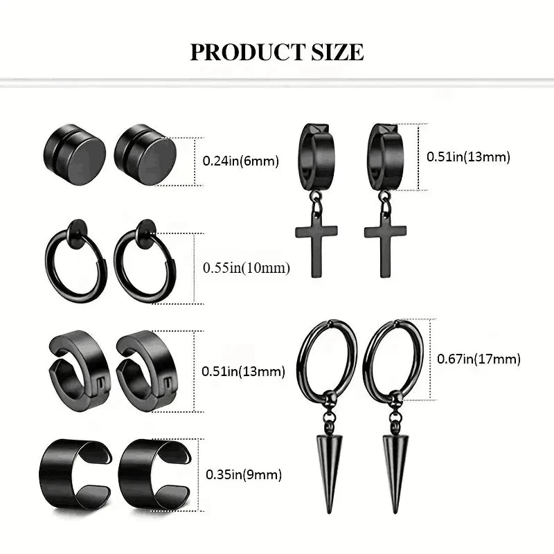 Pendientes magnéticos de acero inoxidable con cruz punk – Unisex sin perforaciones