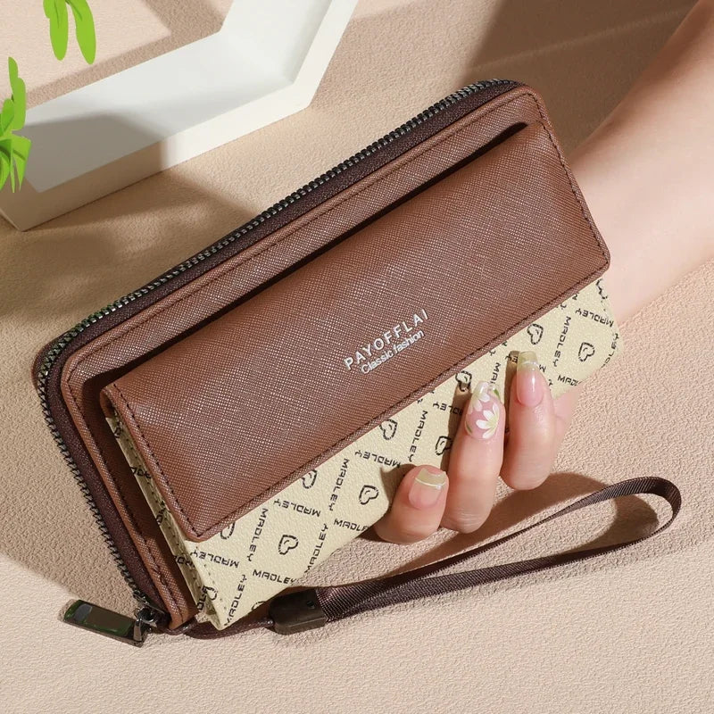 Faux Leather Organizer Wallet — Double Layer Snap & Zipper with Card, Coin & Photo Slots