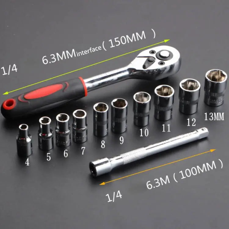 12-Piece Ratchet Wrench Socket Set – Metric, Chrome Plated, for Car, Bike & Motorcycle Repair