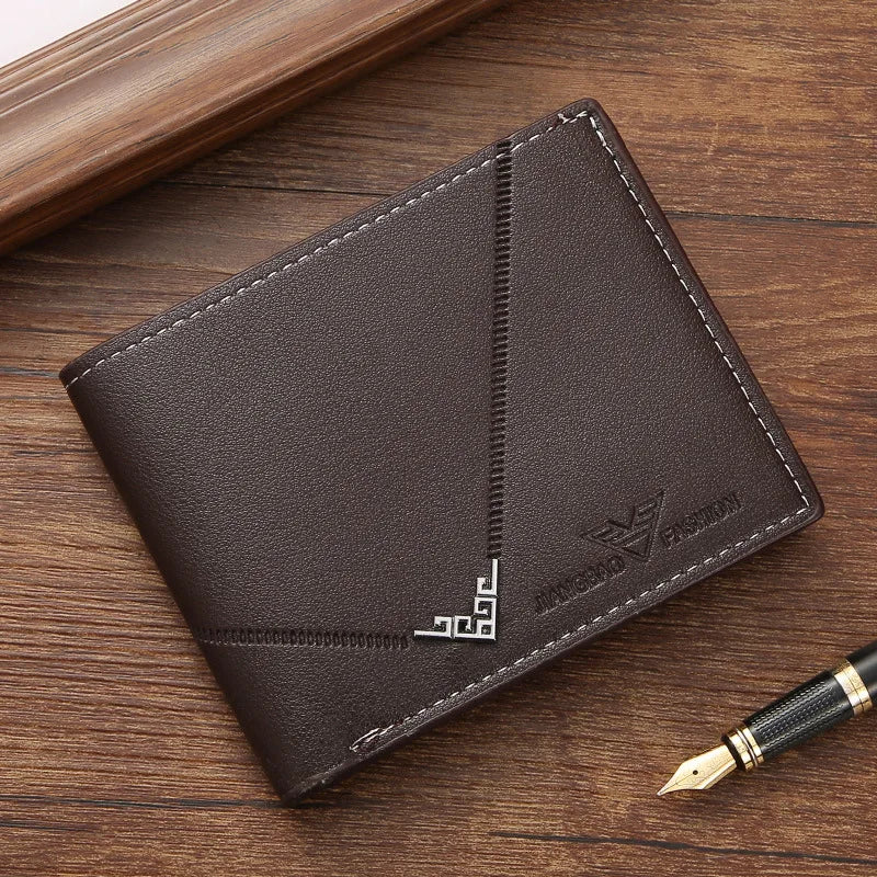 Men's Lychee Texture PU Leather Short Wallet — Business Card Holder & Coin Purse