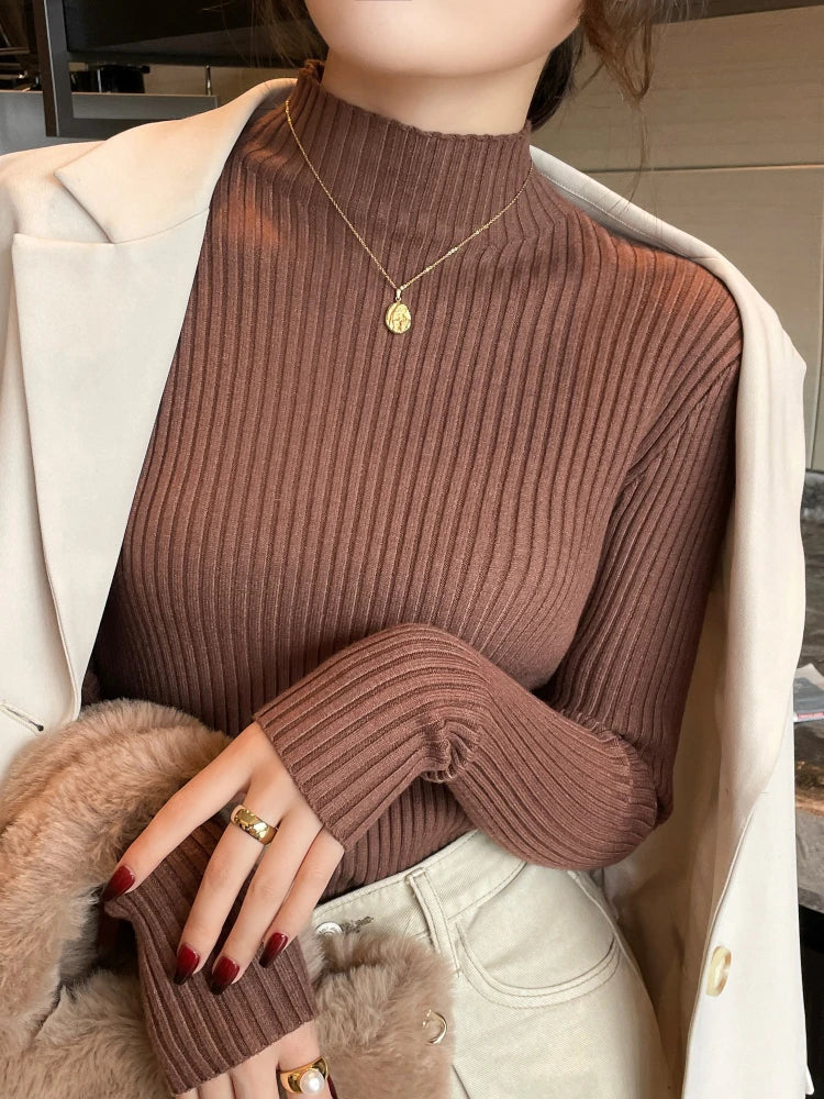 Ribbed Turtleneck Slim Knit Sweater – 7 Colors