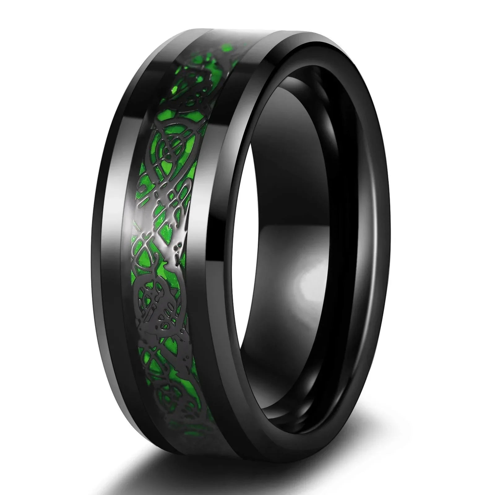 Charm Couple Rings – Red Rhinestone Women's & Celtic Dragon Men's Wedding Band Set