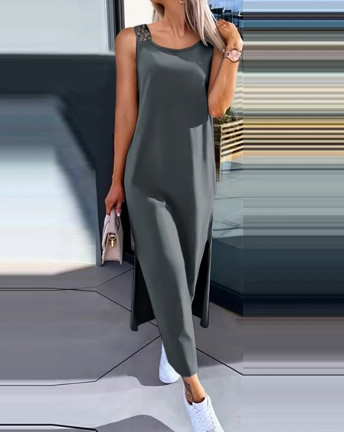 Women's Sleeveless Hollow-Out Slit Midi Dress