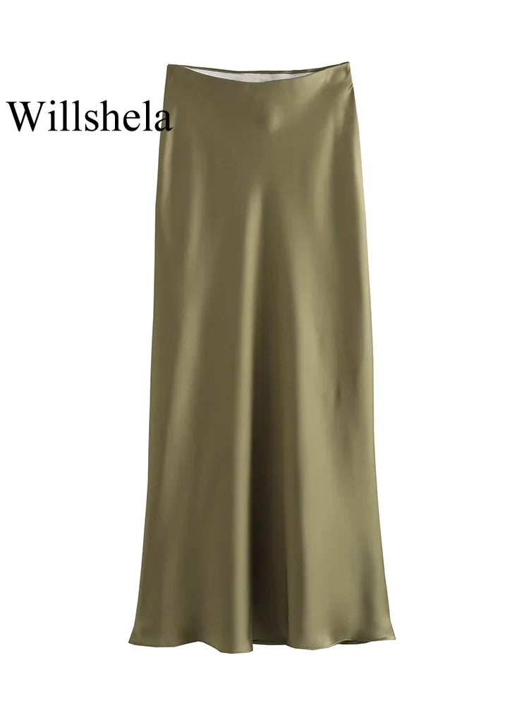 Satin High-Waist Midi Skirt – Solid Colors