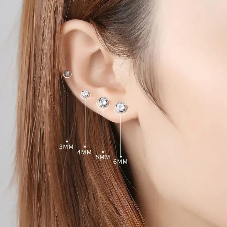 Pendientes de circonita cúbica de plata de ley 925 – Circonita redonda pequeña