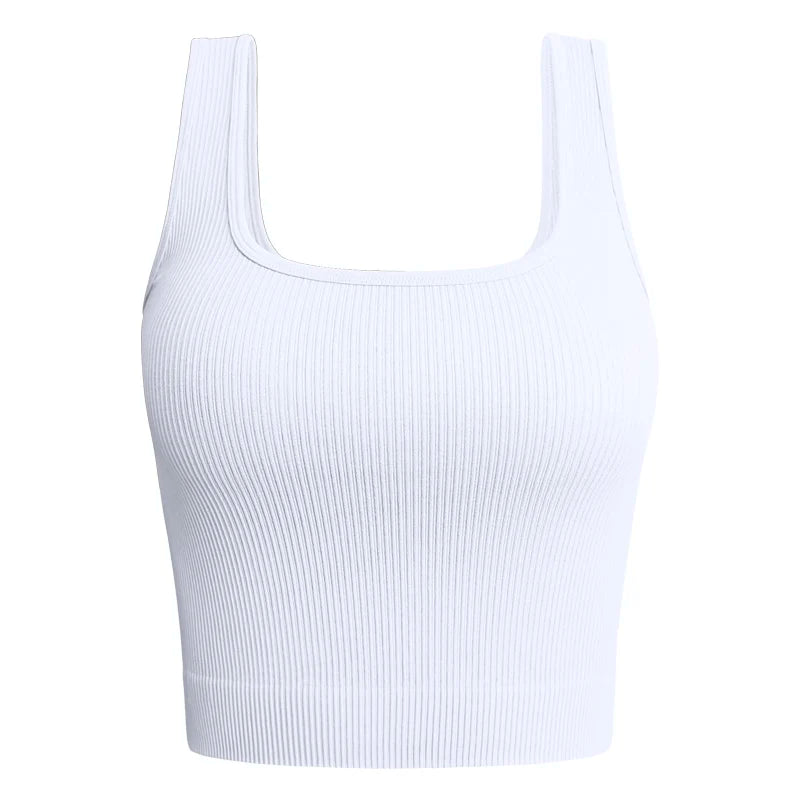Women's Square Neck Ribbed Tank Top | Elastic Sleeveless Crop Camisole S-L