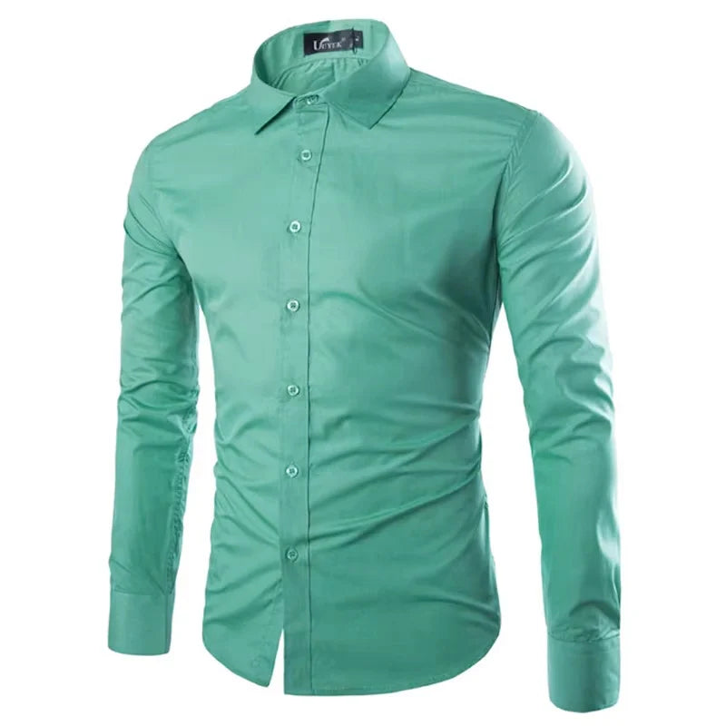 Men's Casual Long Sleeve Shirt - Solid Color Candy Collection (M-3XL)