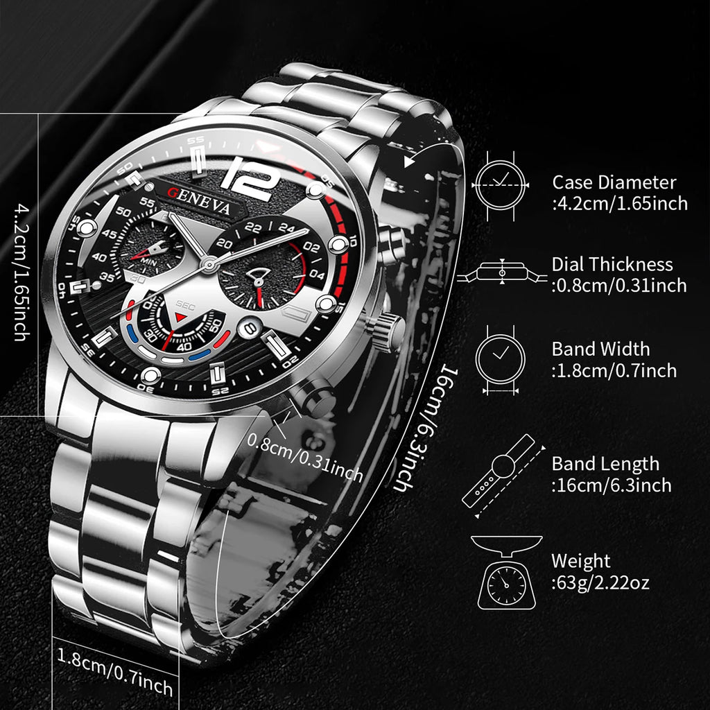 Reloj de cuarzo para hombre de acero inoxidable – Esfera tipo cronógrafo con calendario
